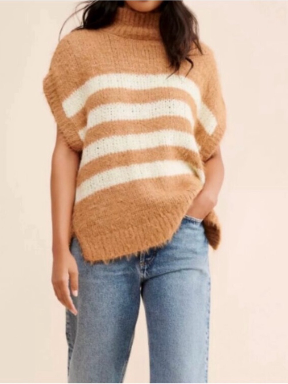 Pilcro by Anthropologie Camel&Mint Green Turtleneck Sleeveless Sweater - Size L